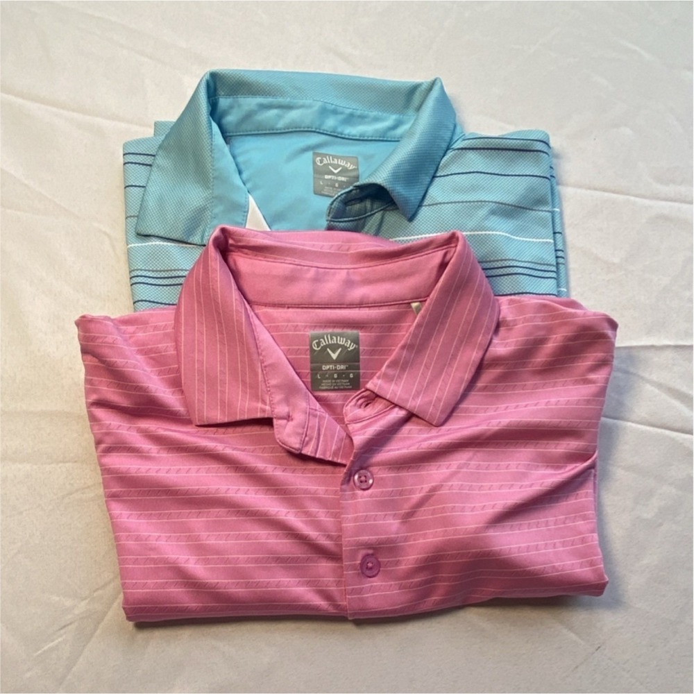 Callaway Golf Opti-Dri Men's Striped Polo Shirts Pink Blue Size L - Picture 1 of 10